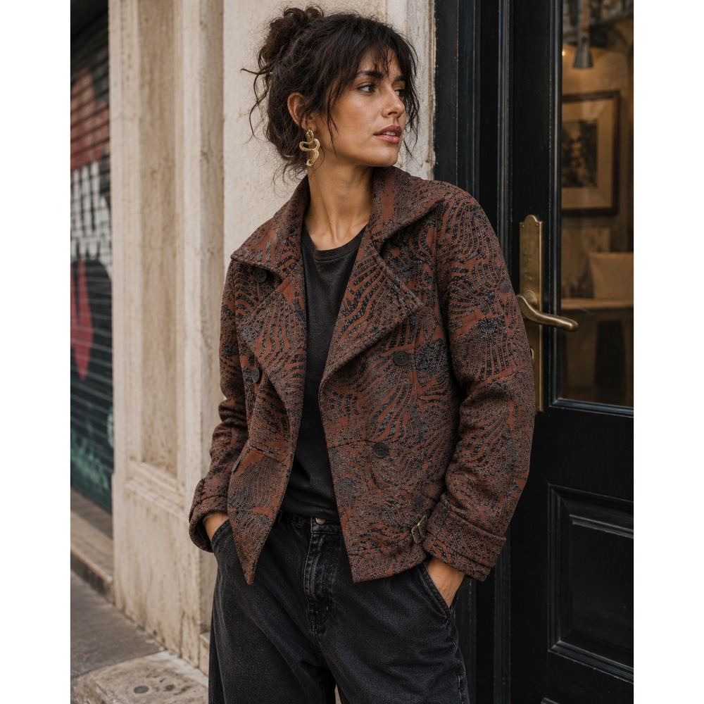Desigual Deluxe Wear Jacquard Tapestry Double Breasted Jacket Copper 4